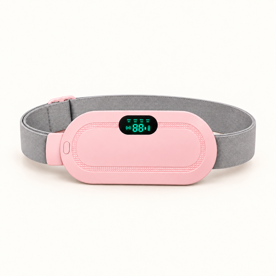 Banda térmica para cólicos rosa con correa gris ajustable
